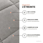 Couverture lestée Lonavi Étreinte : 100 % coton, perles de verre, carrés de 10 cm, boucles intégrées