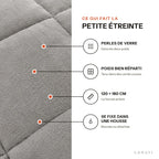 Ce qui fait la Petite Étreinte : perles de verre, poids réparti, 120 × 180 cm, se fixe dans une housse